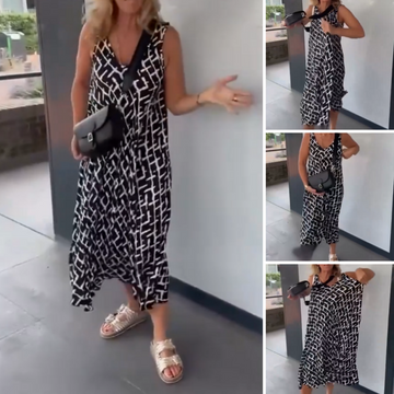 Women's Sleeveless V-Neck Printed Dresses
