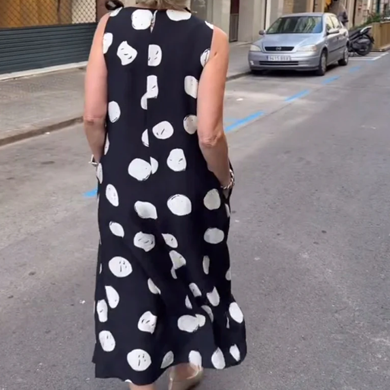 Women’s Casual Pinted Round-Neck Sleeveless Dress