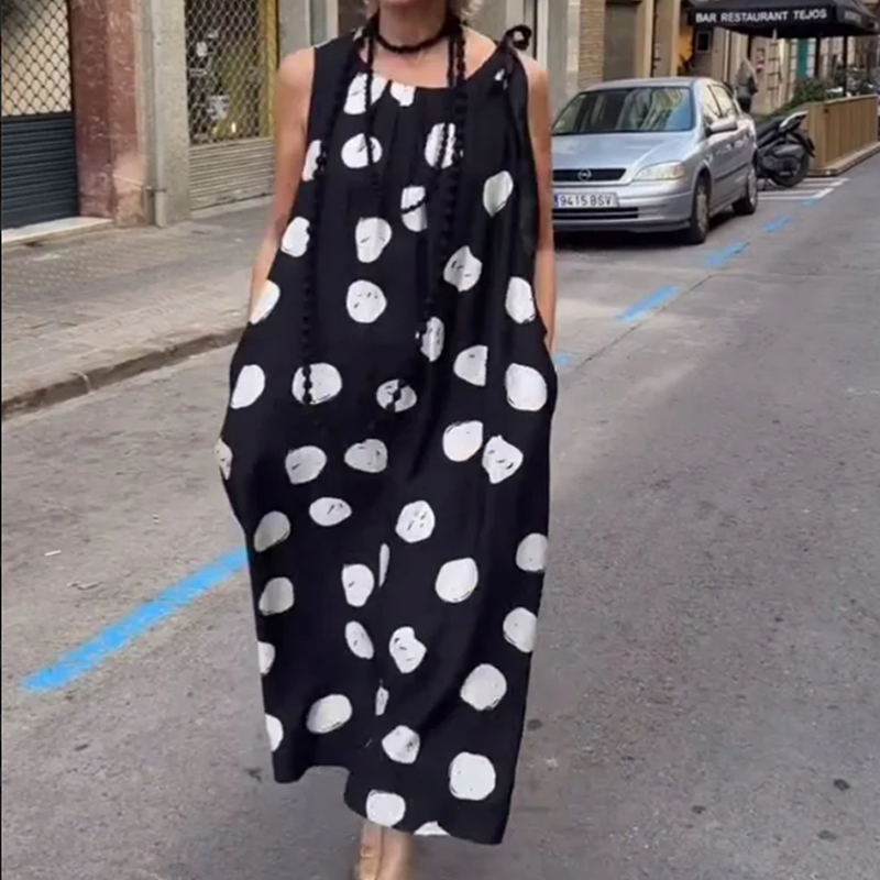 Women’s Casual Pinted Round-Neck Sleeveless Dress