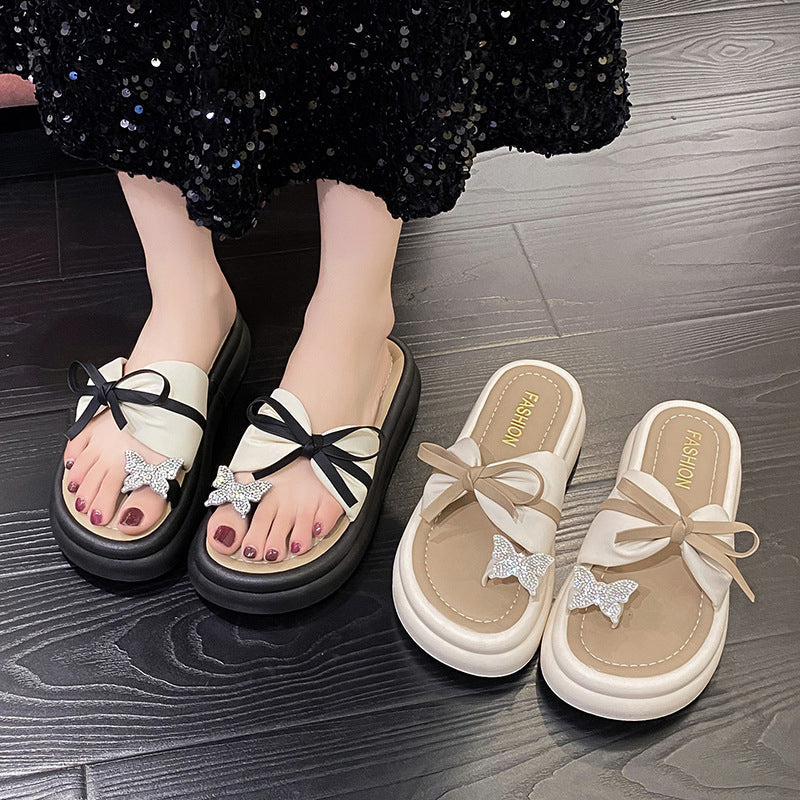 Women's Fashion Bowknot Thick Bottom Slippers