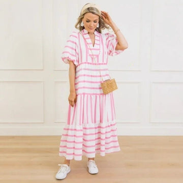 Women's Summer Striped Loose Casual Elegant Comfortable Short Sleeve Dresses