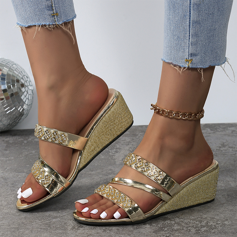 Women's Trendy Crystal-Adorned Wedge Sandals
