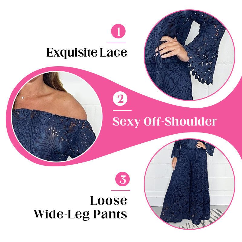 💖Limited Sale 50% OFF💖Women's 2-Piece Set: Lace Top + Wide-Leg Trousers