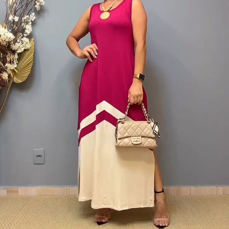 Women's Trendy Sleeveless Colorblock Split Dress