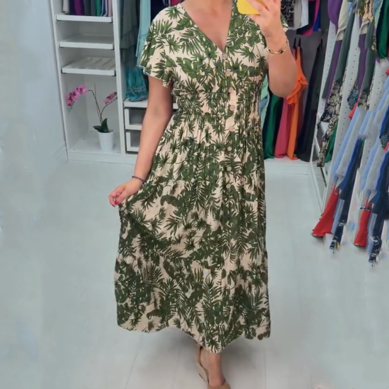 Women’s Elegant Print V-Neck Long Dress