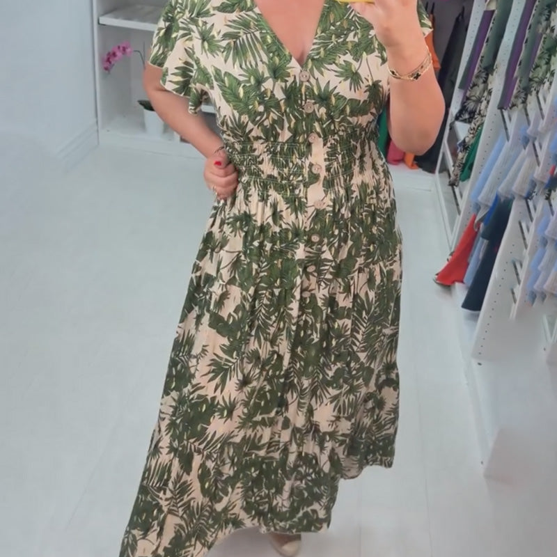 Women’s Elegant Print V-Neck Long Dress