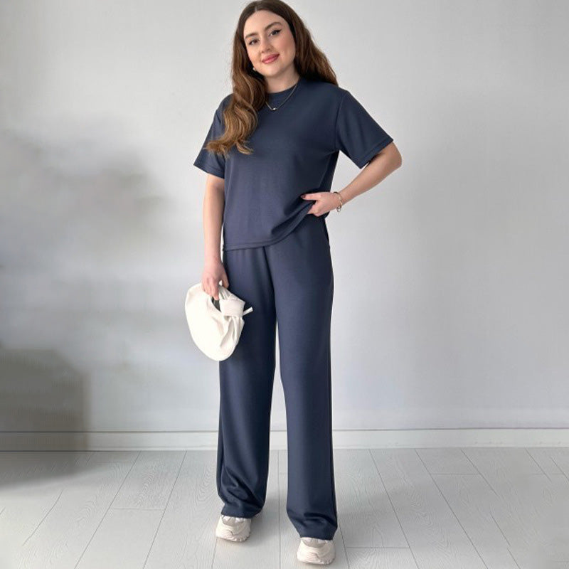 Casual Crew Neck Top & Drawstring Pants Set