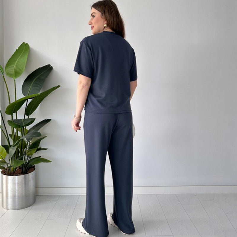 Casual Crew Neck Top & Drawstring Pants Set