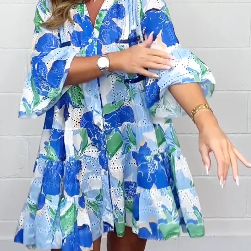 Women's Elegant V-Neck Printed Loose Dresses