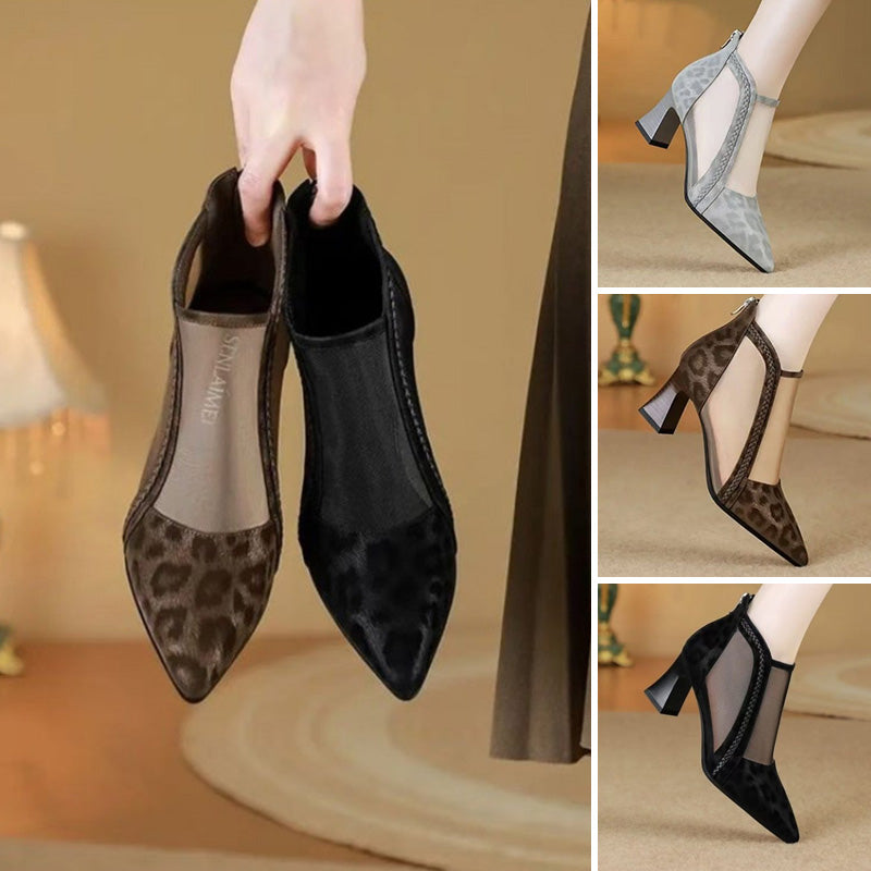 Women's Fashion Mesh Pointed Toe Chunky High Heels