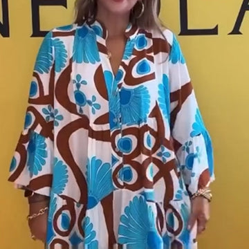 Women's Loose Long Sleeve Floral Printed Dress