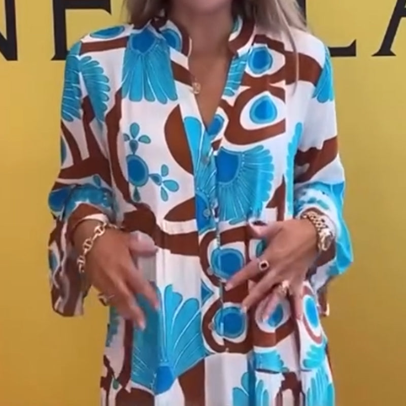 Women's Loose Long Sleeve Floral Printed Dress