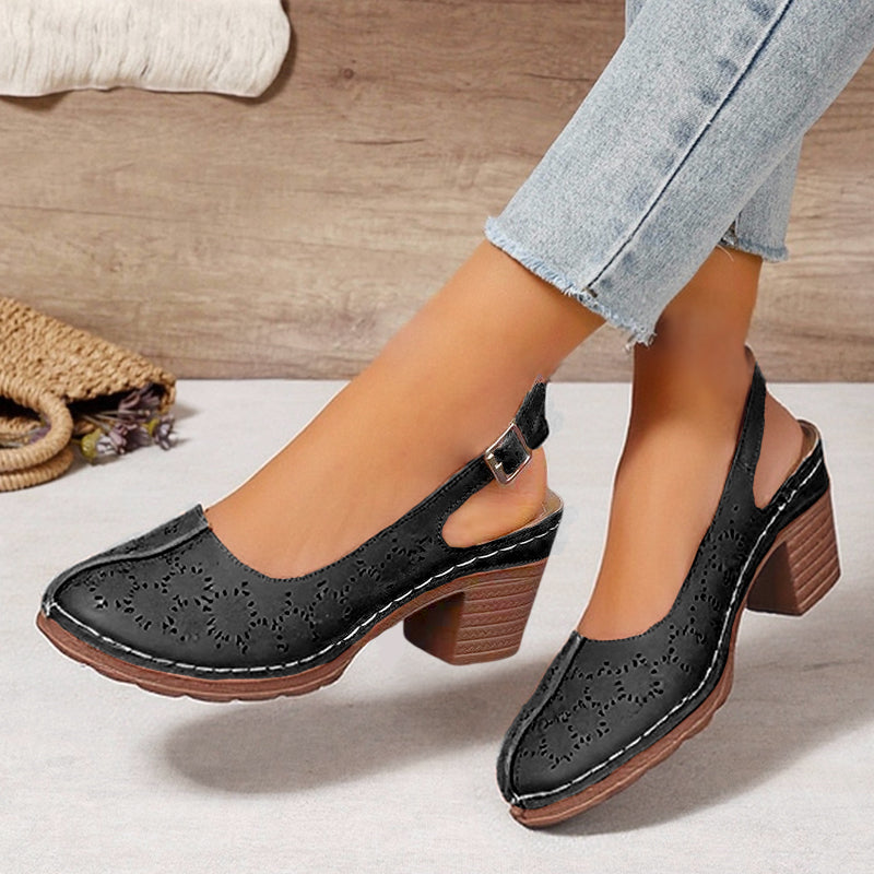 Women's Fashion Hollow Out Chunky High Heel Sandals