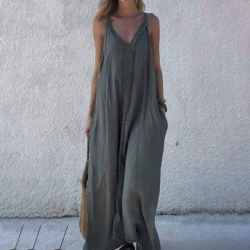 Women's V-neck Spaghetti Strap Maxi Dress