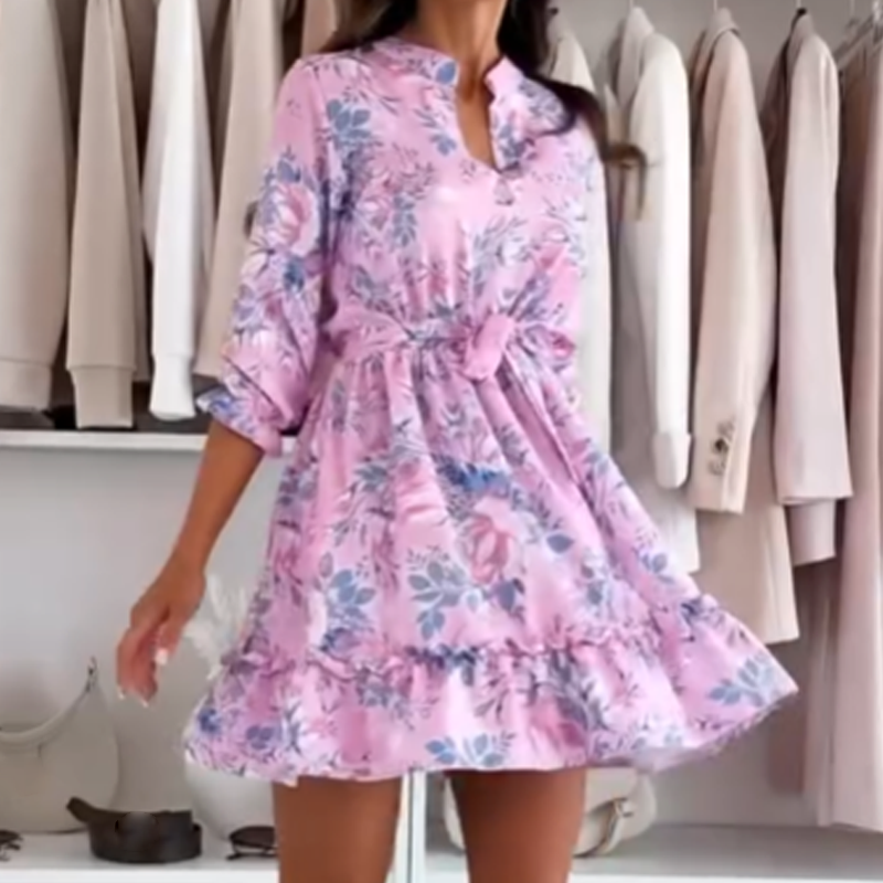 🎉2025 New Products Hot Sale✨Women's Floral Printed Elegant V-Neck Dress with Matching Belt