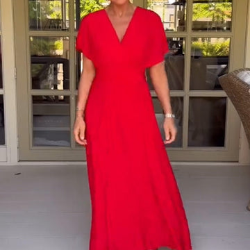 Casual V-Neck Short Sleeve Maxi Dress