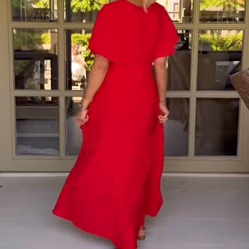 Casual V-Neck Short Sleeve Maxi Dress