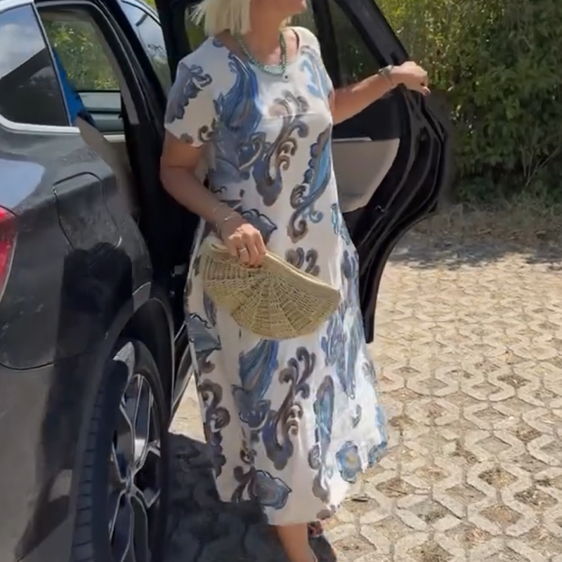 Printed Casual Short Sleeve Midi Dress