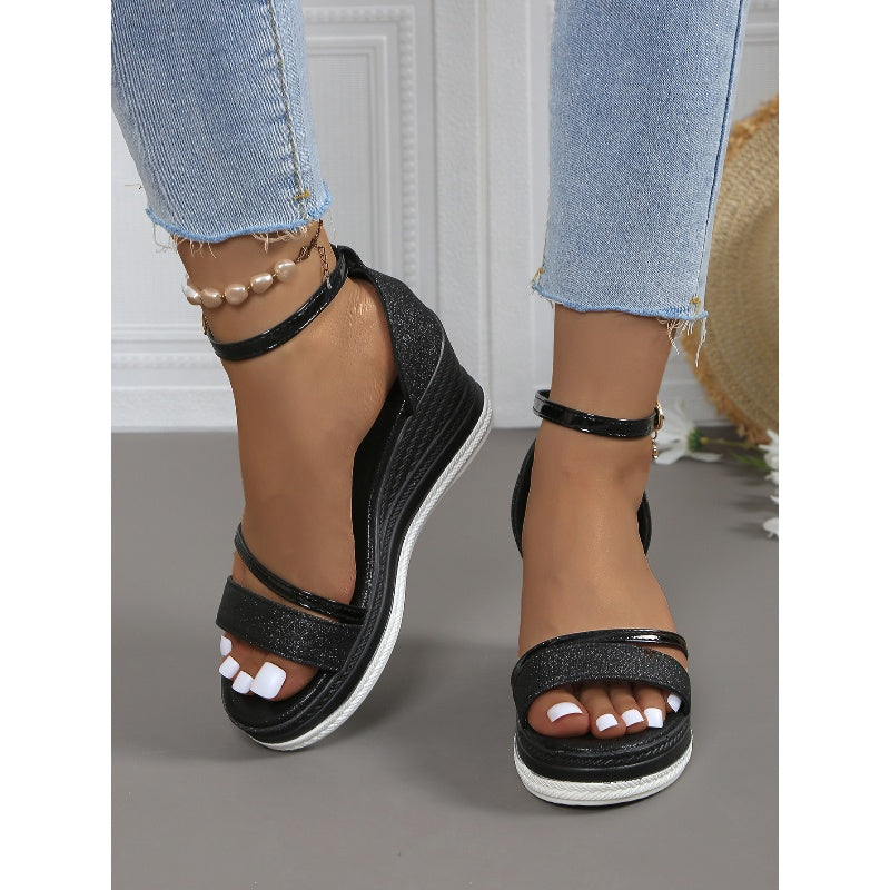 Shiny Platform Wedge Sandals for Women