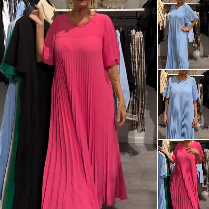 Women's Round Neck Solid Color Loose Dress