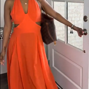 Backless Halter Maxi Dress with Side Cutout