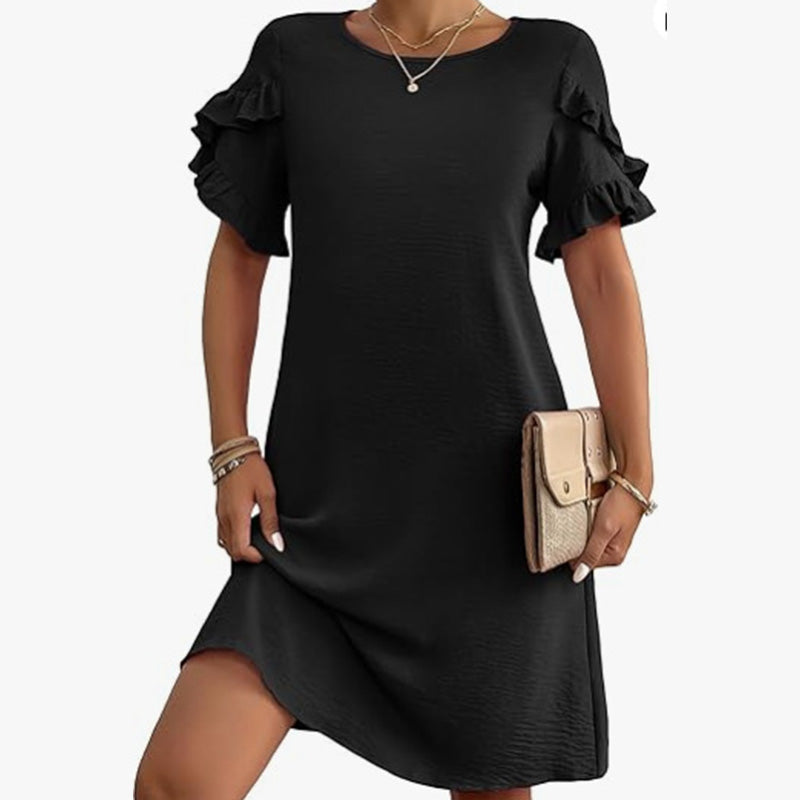 Women’s Solid A-Line Ruffled Short Sleeves Dress