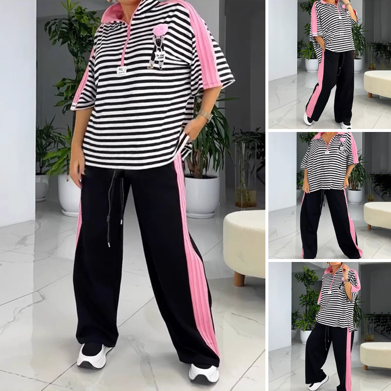 Women's Trendy Striped Top & Pants  (2-Piece Set)