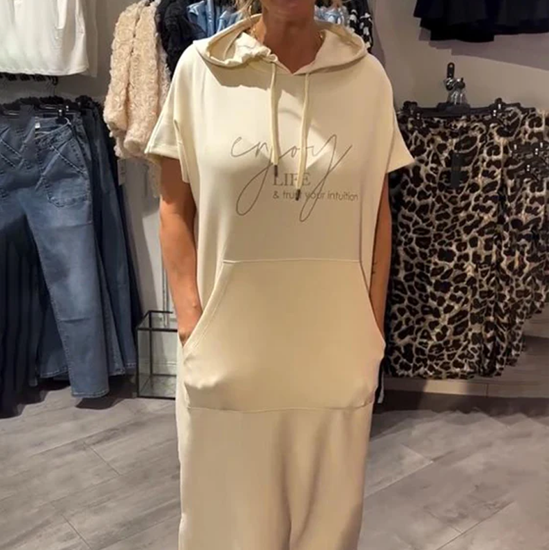 Women’s Solid Short-Sleeve Hooded Long Dress