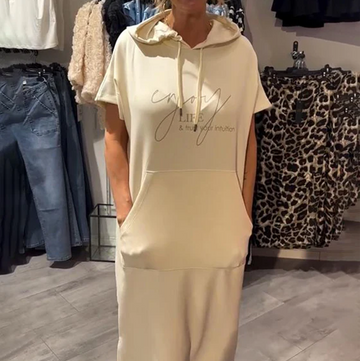 Women’s Solid Short-Sleeve Hooded Long Dress