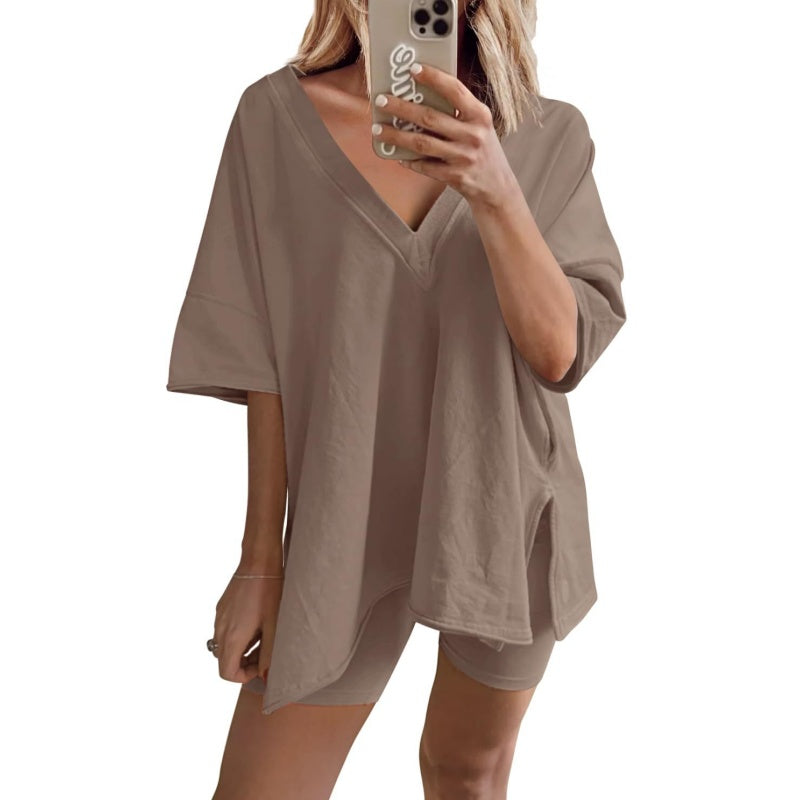 Women's V-Neck T-Shirts and Casual Shorts Two-piece Set