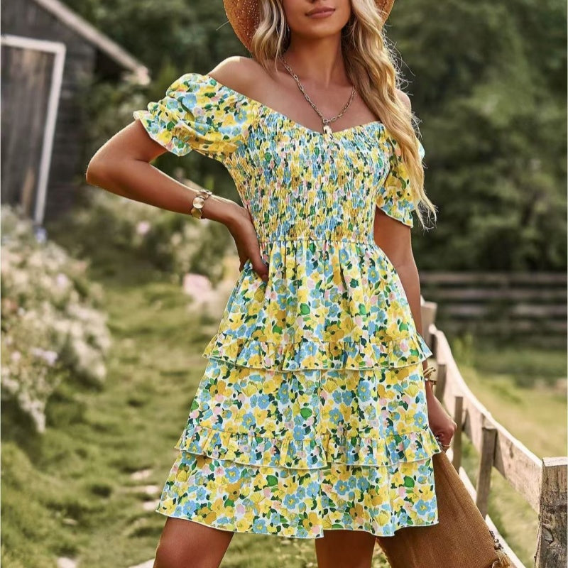 Women's Puff Sleeve Square Neck Printed Dresses