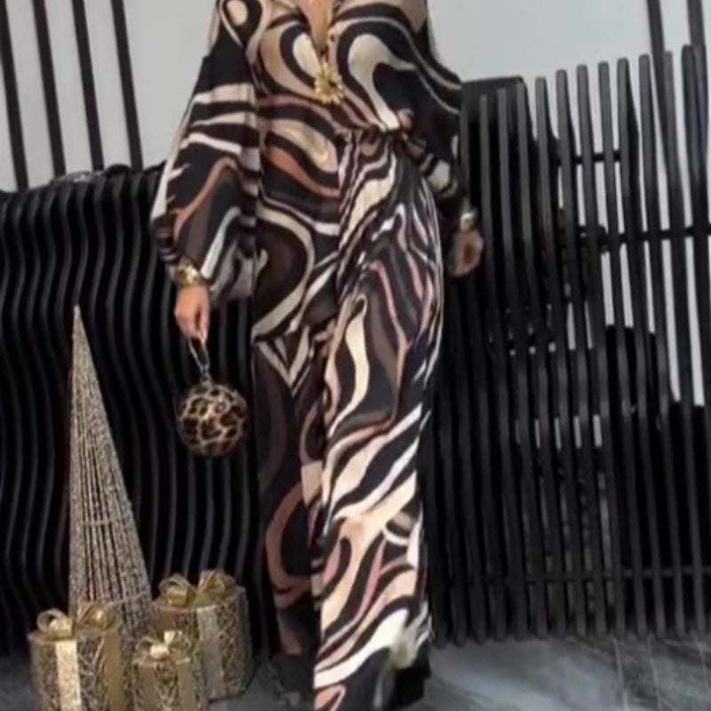 Women's Fashion Loose Printed Shirt & Wide Leg Pants 2-Piece Set