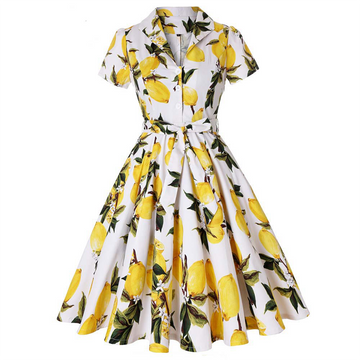 Women's Printed Lapel V-Neck Long Dress with Belt