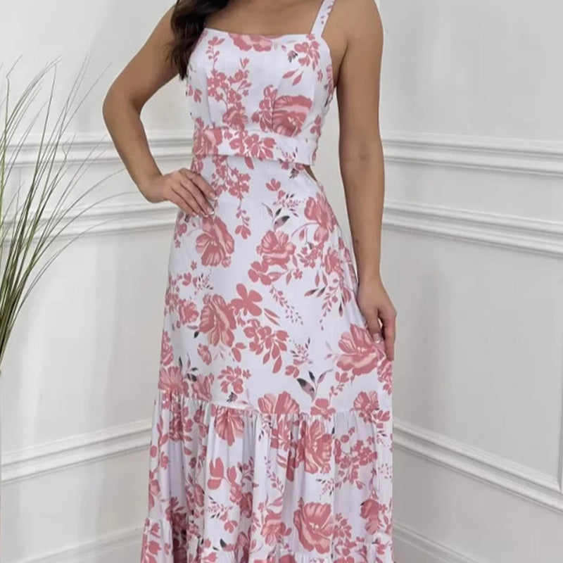 Women's Floral Print Dress with Pleated Hem