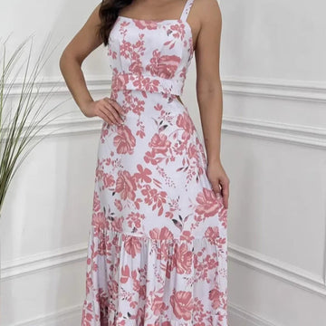 Women's Floral Print Dress with Pleated Hem