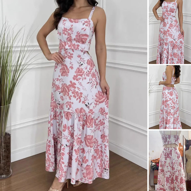 Women's Floral Print Dress with Pleated Hem