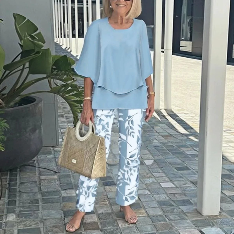Women’s Printed Pants and Crew Neck Top Set