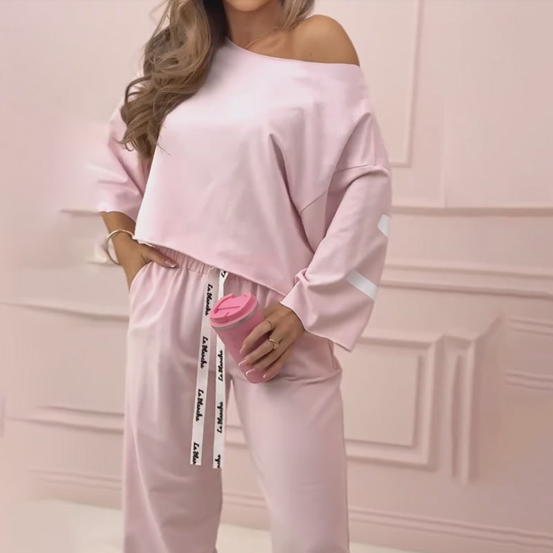 Women's One-Shoulder T-Shirt & Drawstring Waist Pants Set