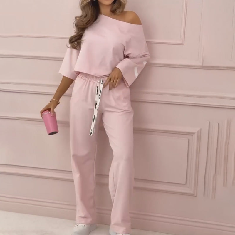 Women's One-Shoulder T-Shirt & Drawstring Waist Pants Set