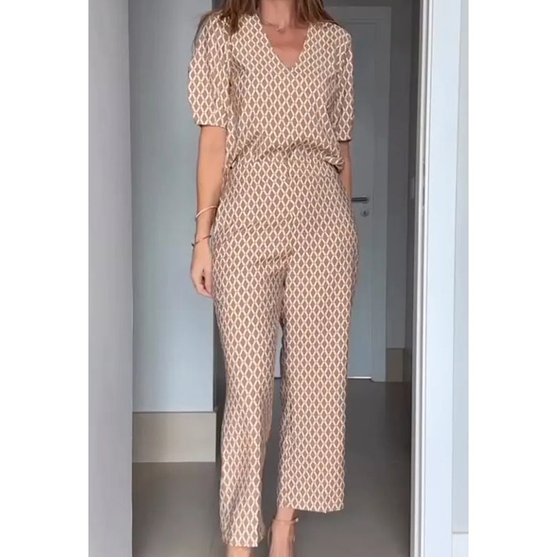 Women's V-Neck Top & High-Waisted Pants Set
