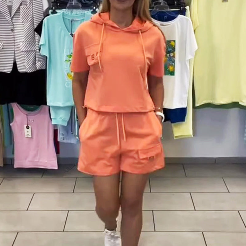Women's Summer Short Sleeve Hoodie & Bottoms Set