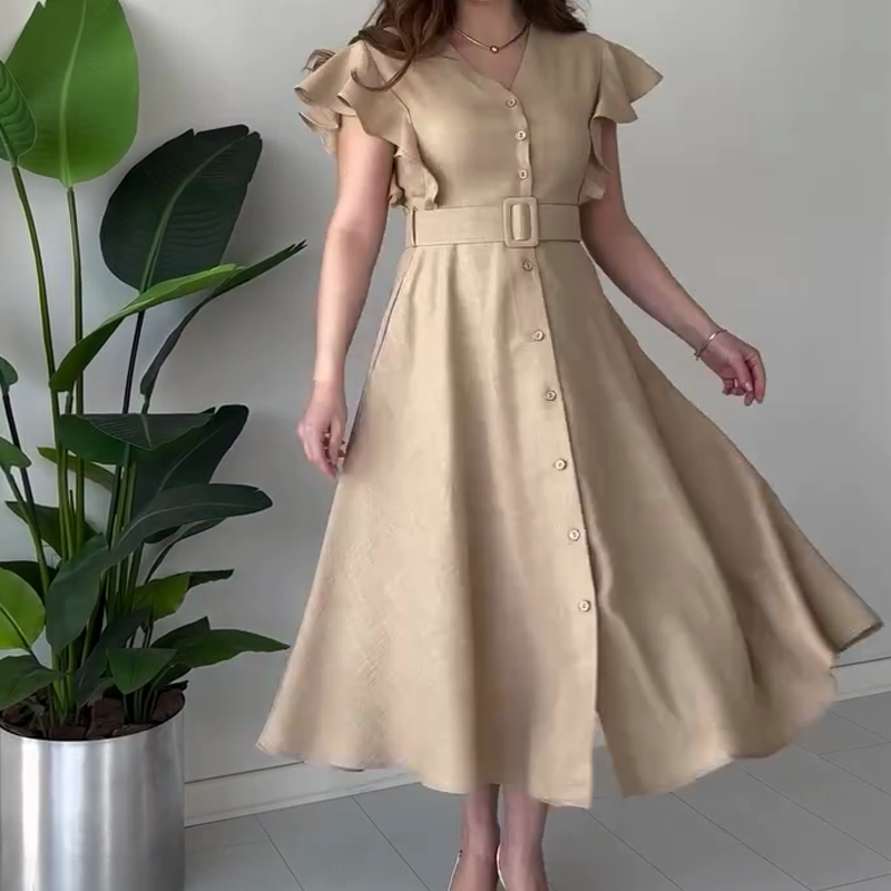 V-Neck Ruffle Slim Maxi Dress