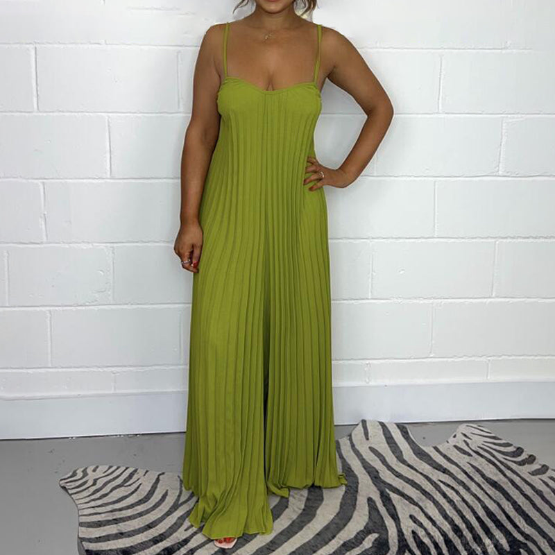 Pleated Loose Jumpsuit Spaghetti Straps
