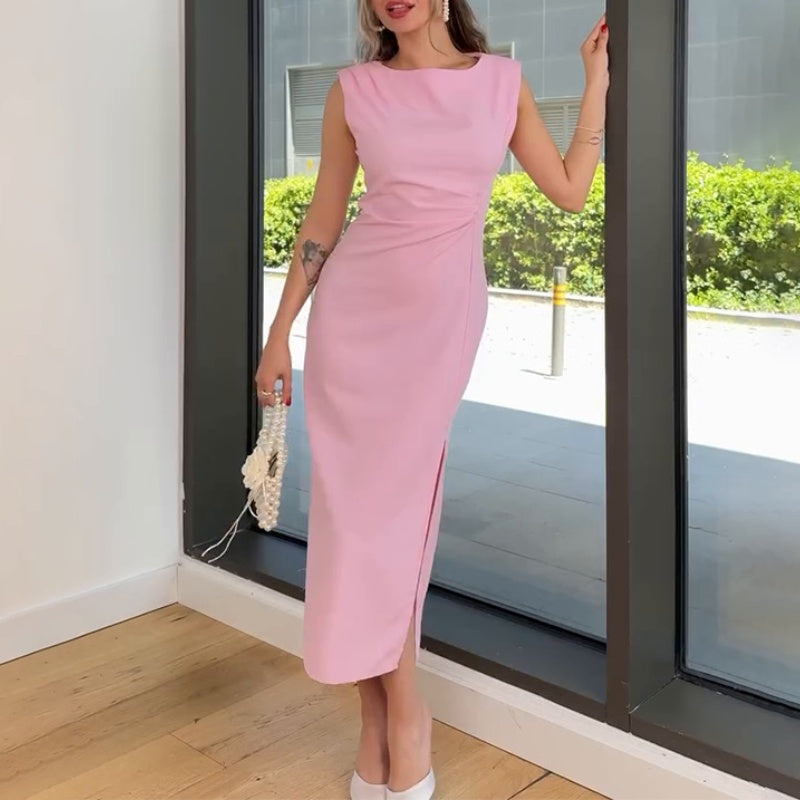 Women's Sleeveless Ruched Midi Dress