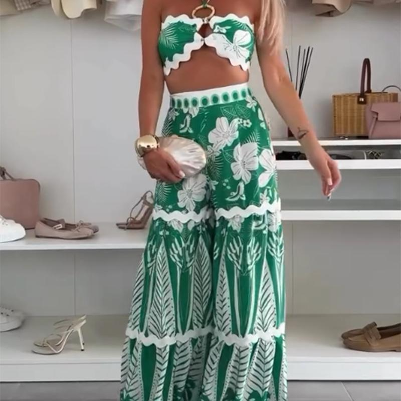 Women’s Bikini Top & Printed Wide-Leg Pants 2 PCS Set