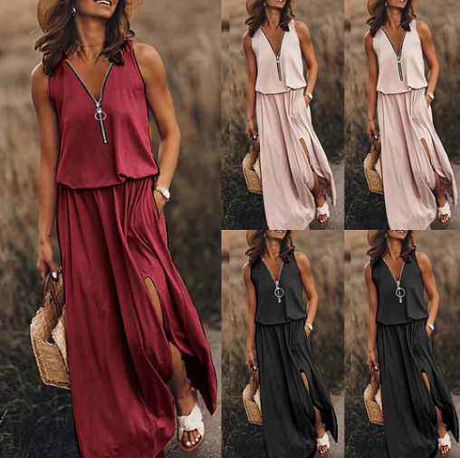 Simple Dress With Zip And Slit