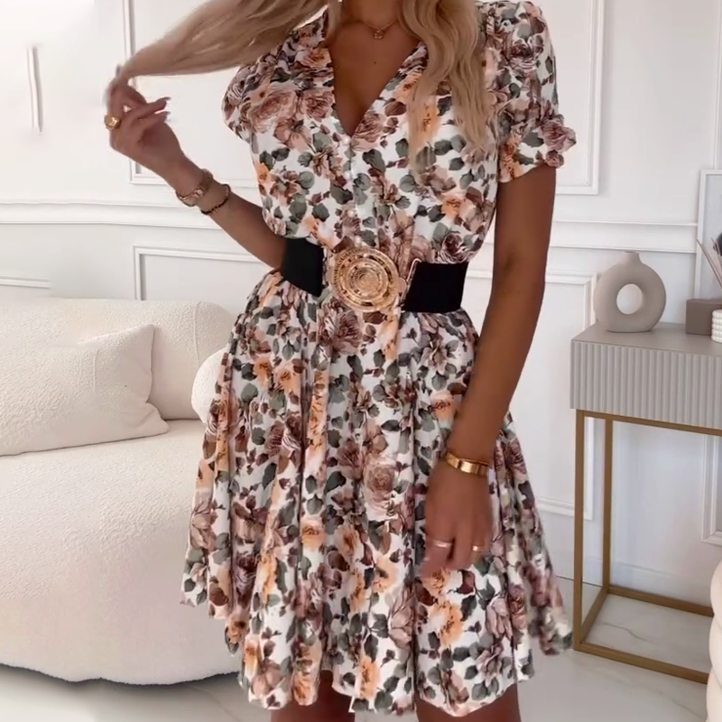 Floral Print V-Neck Mini Dress for Women