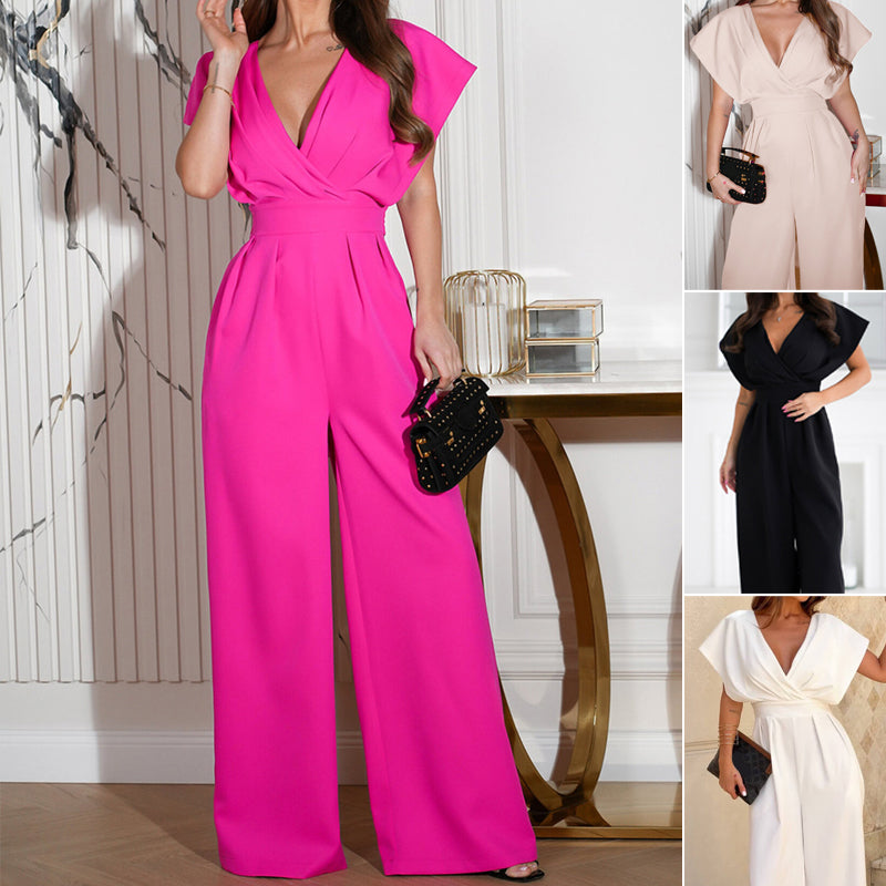 Women's V Neck Wide Legged Jumpsuit