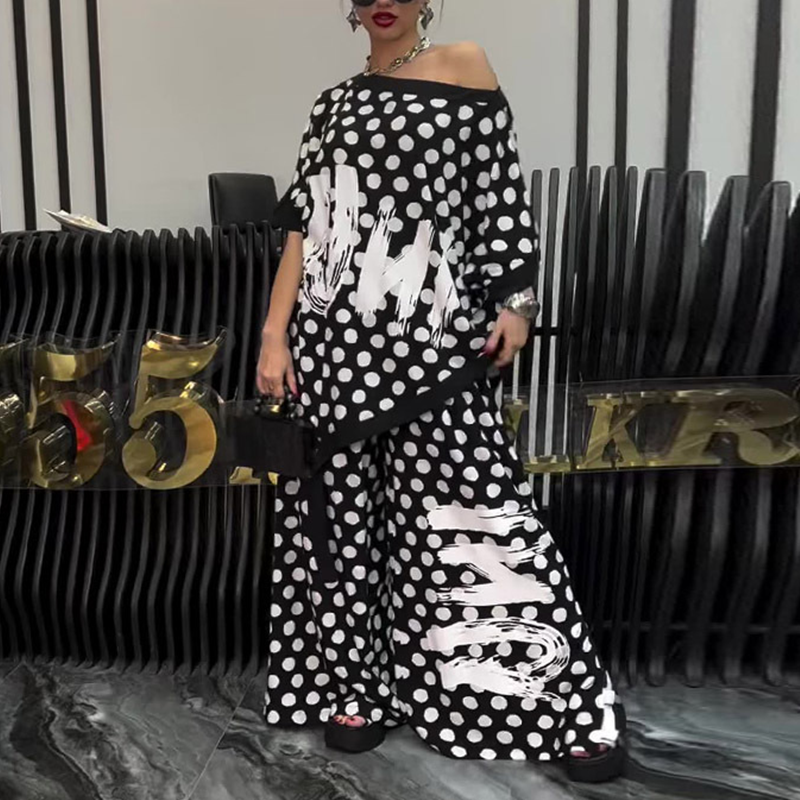 Women’s Fashion Oversize Top & Wide-Leg Pants 2 PCS Set