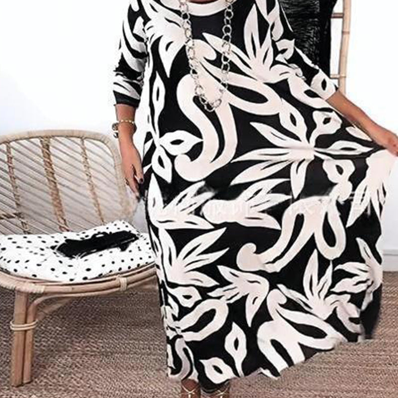 Women’s Elegant Loose Round-Neck Printed Dress